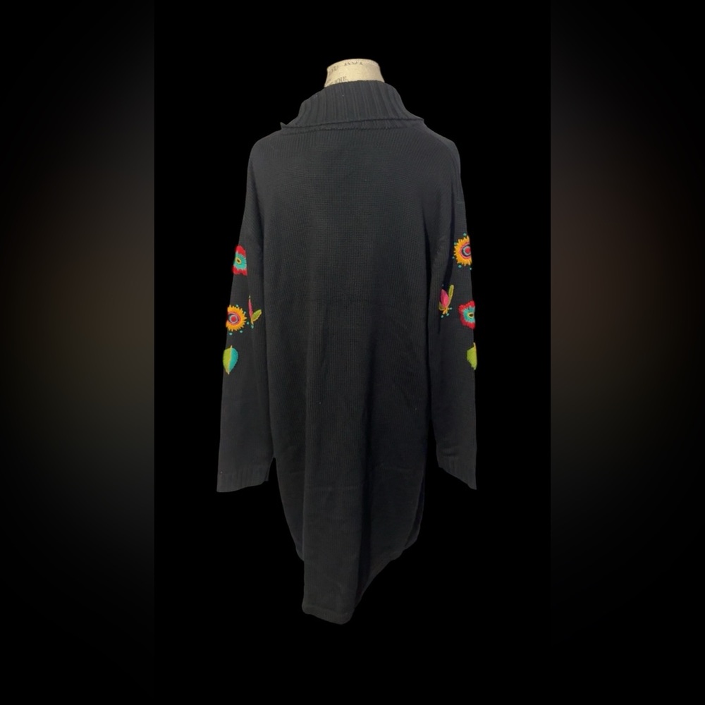 Vintage Bob Mackie Black Cardigan with Colorful Floral Embroidery - Picture 3 of 3